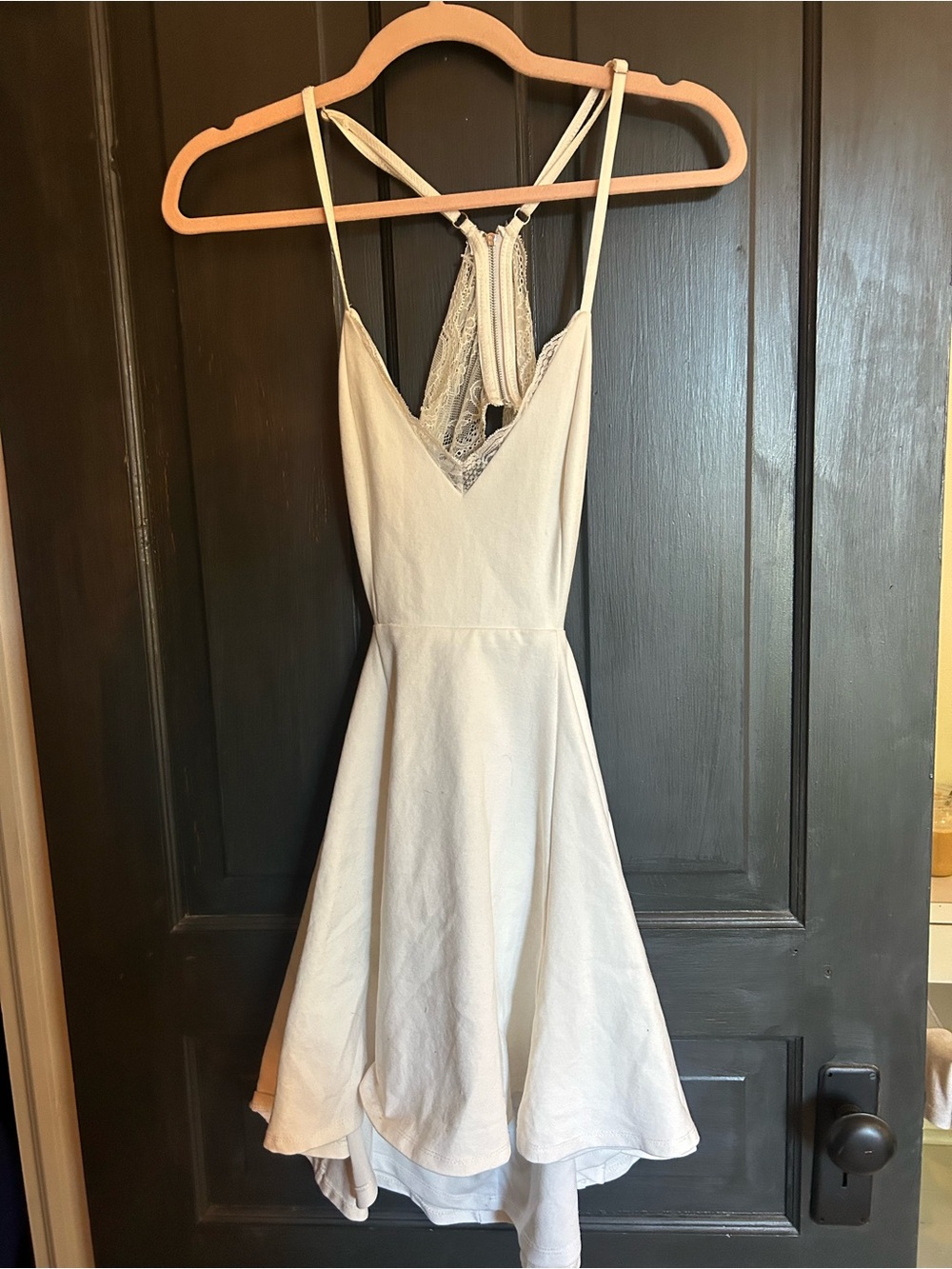 Lush Cream High-Low Lace-Back Spaghetti Strap Dress